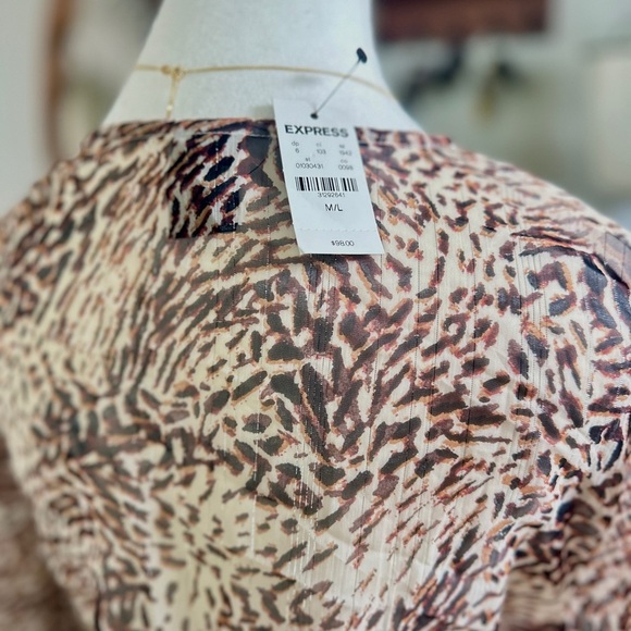 NWT! Express Sheer Brown and Black Wrap Sundress/Blouse with Bishop Sleeves - Picture 5 of 6